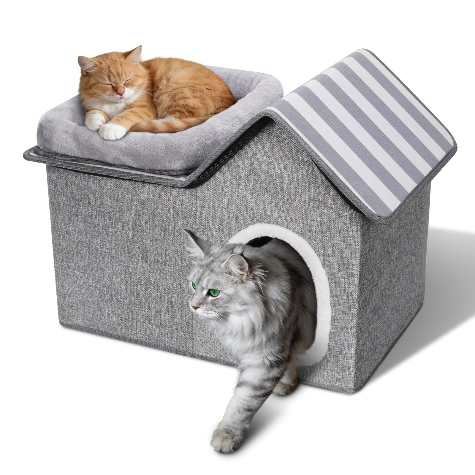Casetta per Gatti, Masthome Casetta Per Felini Letto Inverno, Caldo Per Animali Domestici In Inverno, Cuccia per Animali Domestici con Cuscino Rimovibile, per Cani Giovani e Gatti, Nero Grigiastro