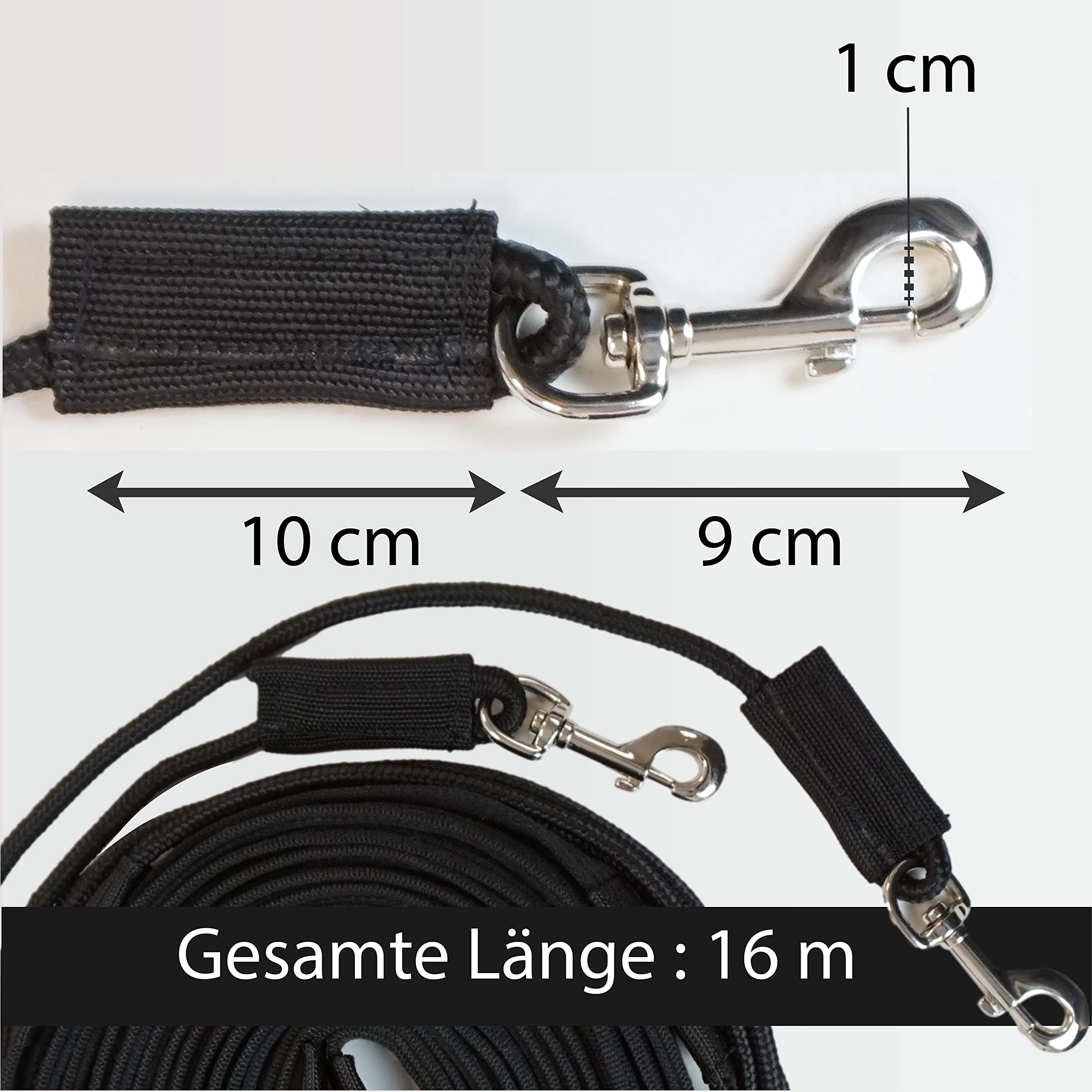 Doppellonge - Cuerda doble para caballo, ideal para trabajos en el suelo, para gimnasia, longitud de 16 m (1 x doble onge), color negro