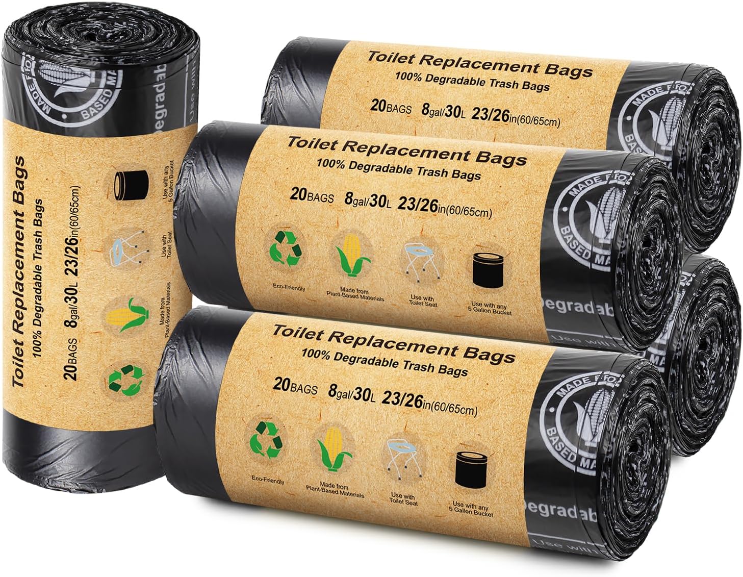 BLIKA 100 Count Toilet Replacement Bags, 8 Gallon, 30 Liter, Heavy Duty 1 Mil, Compost Bags 8 Gallon, Camping Toilet Bags for Portable Toilet, Car Travel, Camping, Long Trips