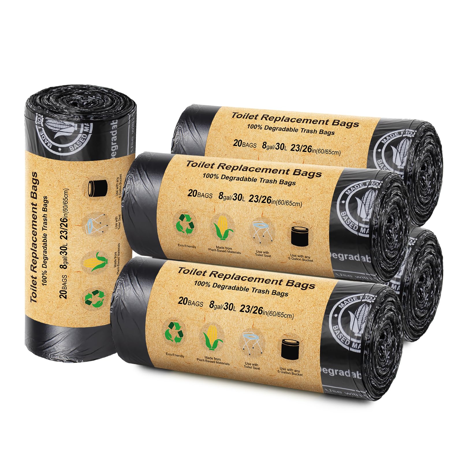 BLIKA 100 Count Toilet Replacement Bags, 8 Gallon, 30 Liter, Heavy Duty 1 Mil, Compost Bags 8 Gallon, Camping Toilet Bags for Portable Toilet, Car