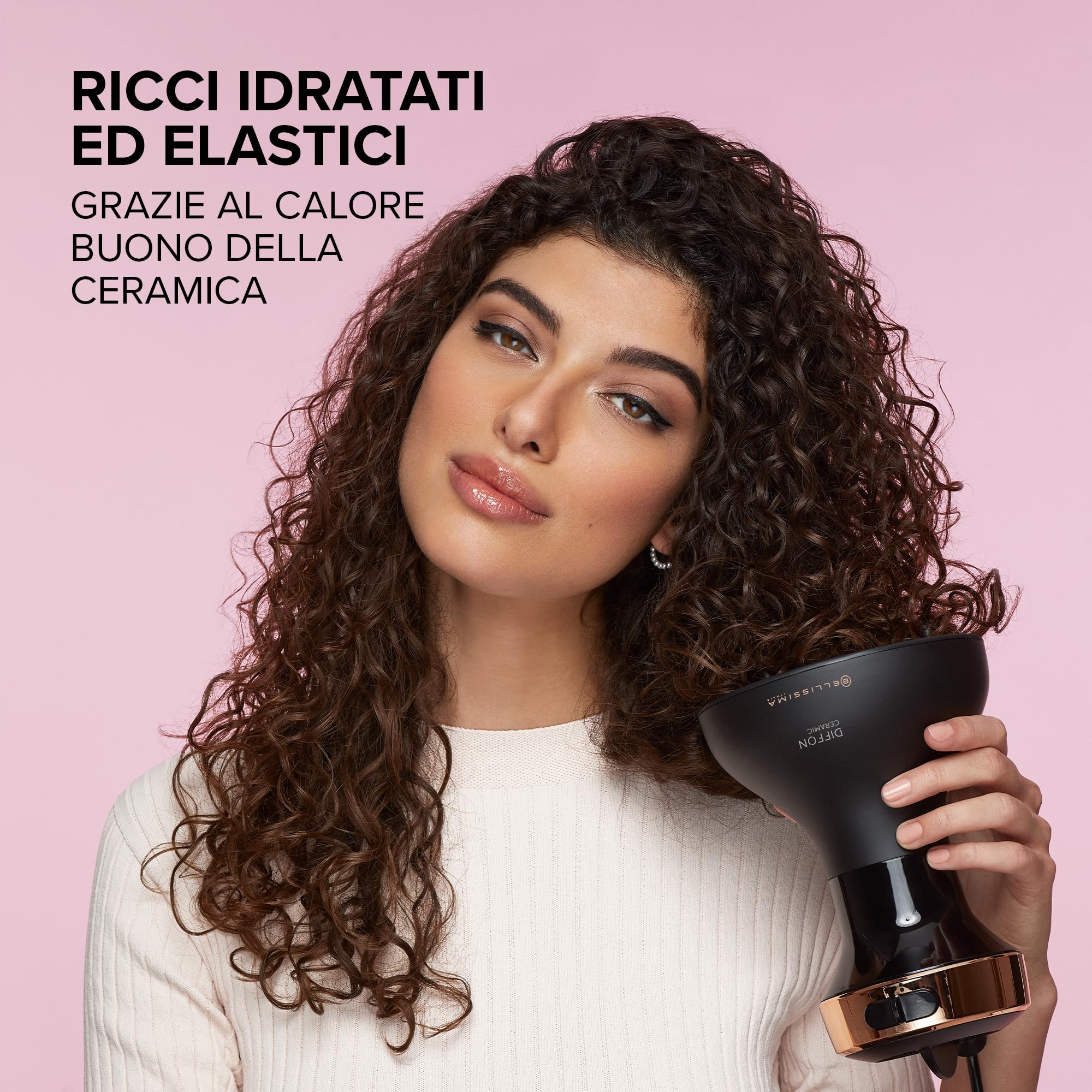 Bellissima Imetec My Pro Diffon Ceramic, Diffusore ad Aria Calda per Capelli Ricci, Tecnologia Ceramica, 700 W, 2 Combinazioni Aria/Temperatura, Asciugatura Delicata Senza Effetto Crespo