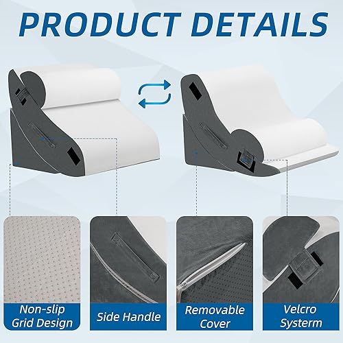 Miniatura 4 de HABUTWAY 4 almohadas ortopédicas de cuña, almohada de cama para dormir, almohada de espuma de cuña poscirugía para aliviar el dolor de espalda,