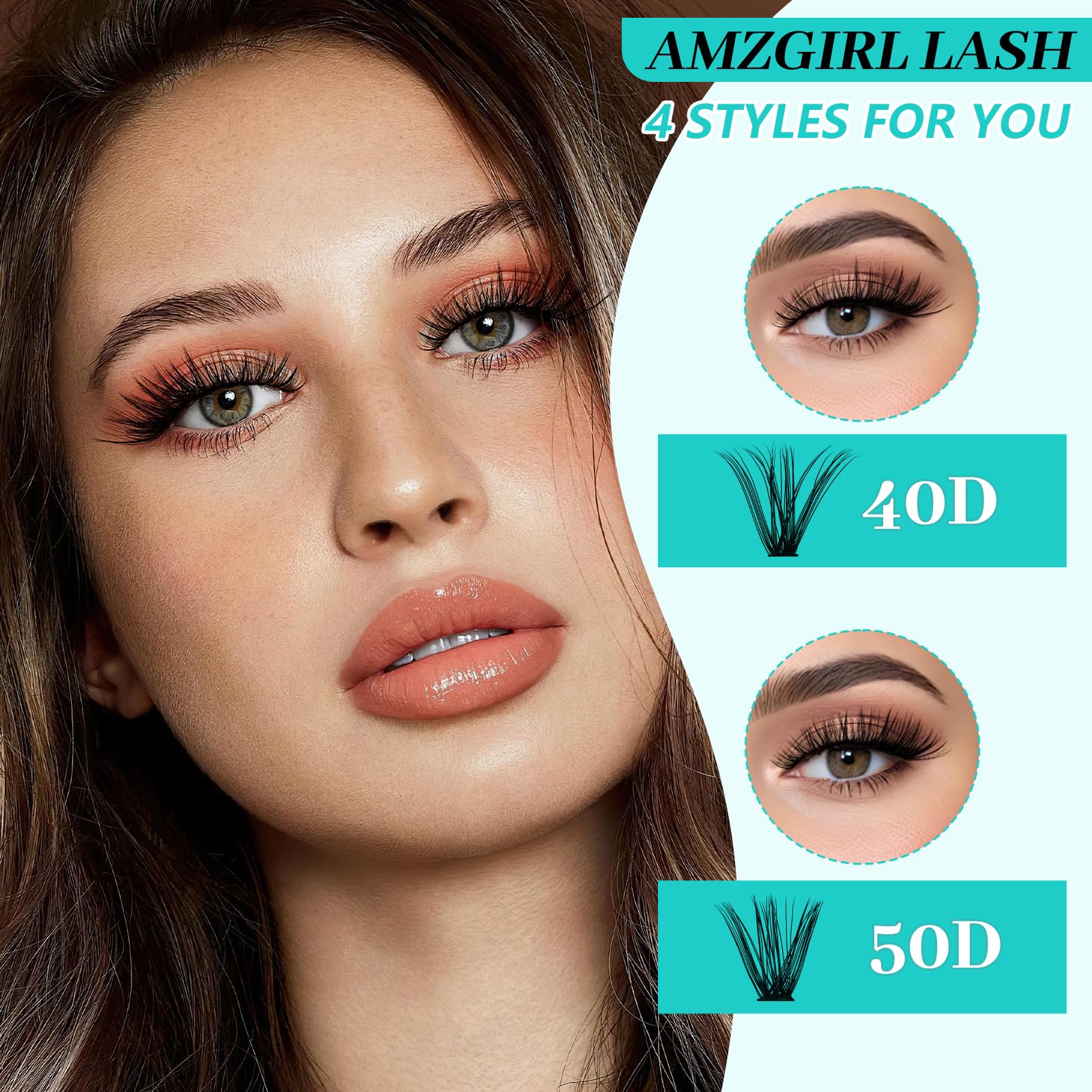 AMZGIRL Lash Clusters 640Pcs, 9-16mm Mix Lashes, 40D+50D