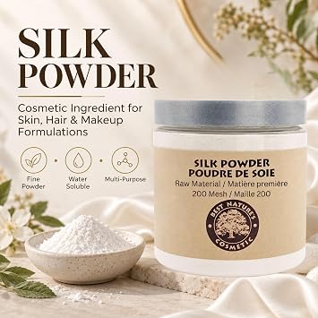 Best Nature's Cosmetis Silk Powder Cosmetic Grade Pure Silk Protein Powder for Skin, Hair, Soap Making, Shampoo and Makeup Use - 8 fl oz / 240 ml
