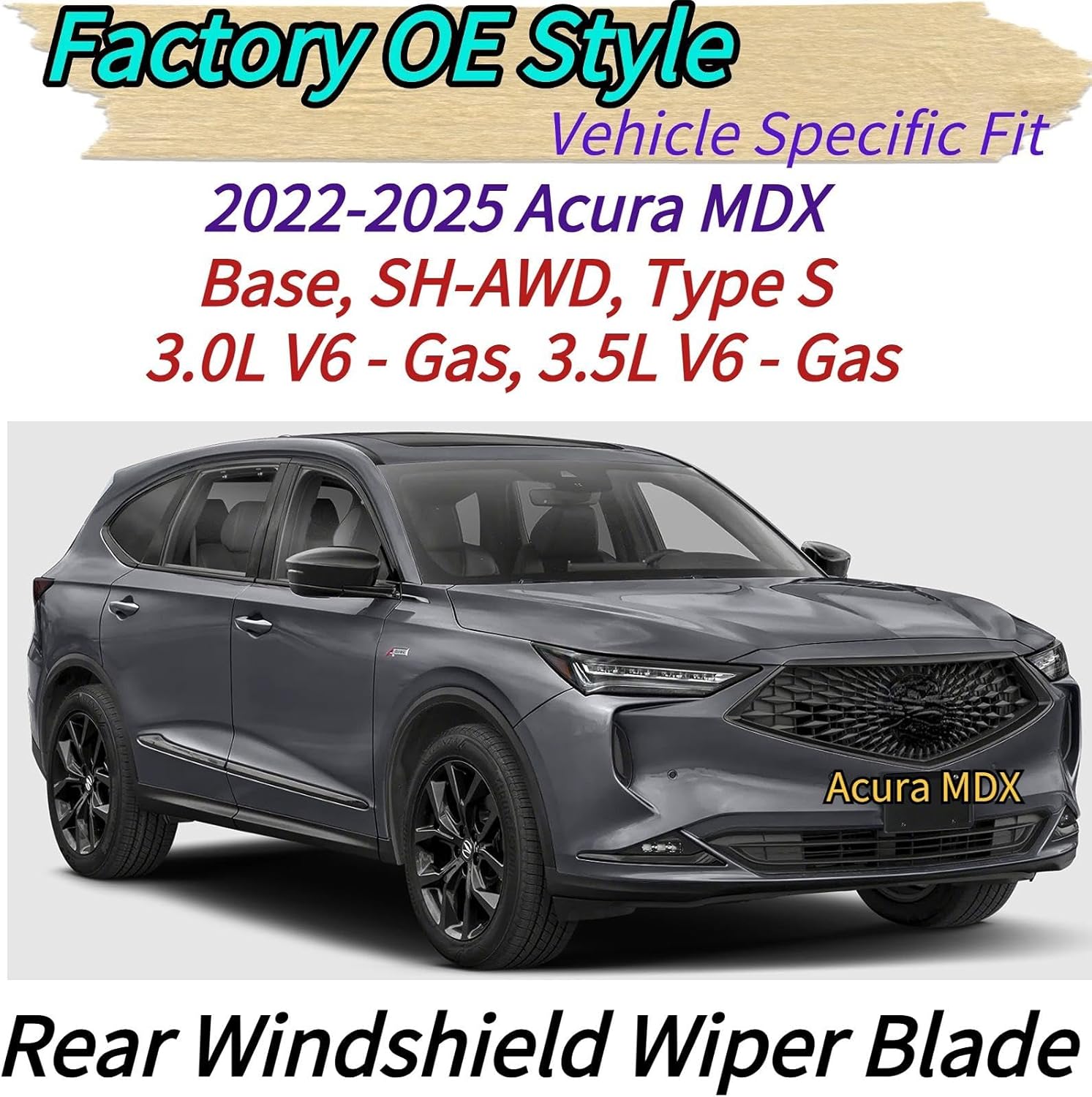 Rear Wiper Blade & Arm Replacement for Acura MDX 2022-2025 2023 2024 - OEM Fit for Base SH-AWD Type S Models - All-Season Rear Back Windshield Wiper Blade Set