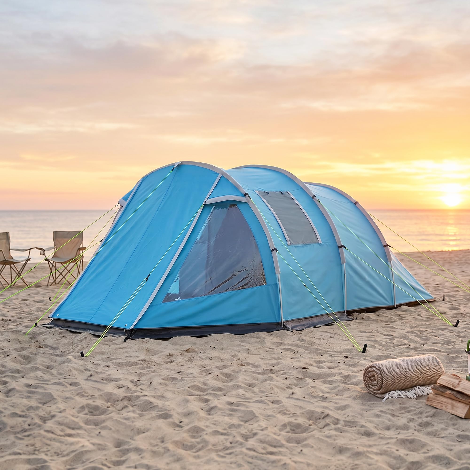 Outsunny Campingzelt für 4 Personen leicht, stabil Familienzelt mit Tür Fenster, Packtasche, Tunnelzelt mit 2000mm Wassersäule Zelt für Camping Reise Trekking Garten