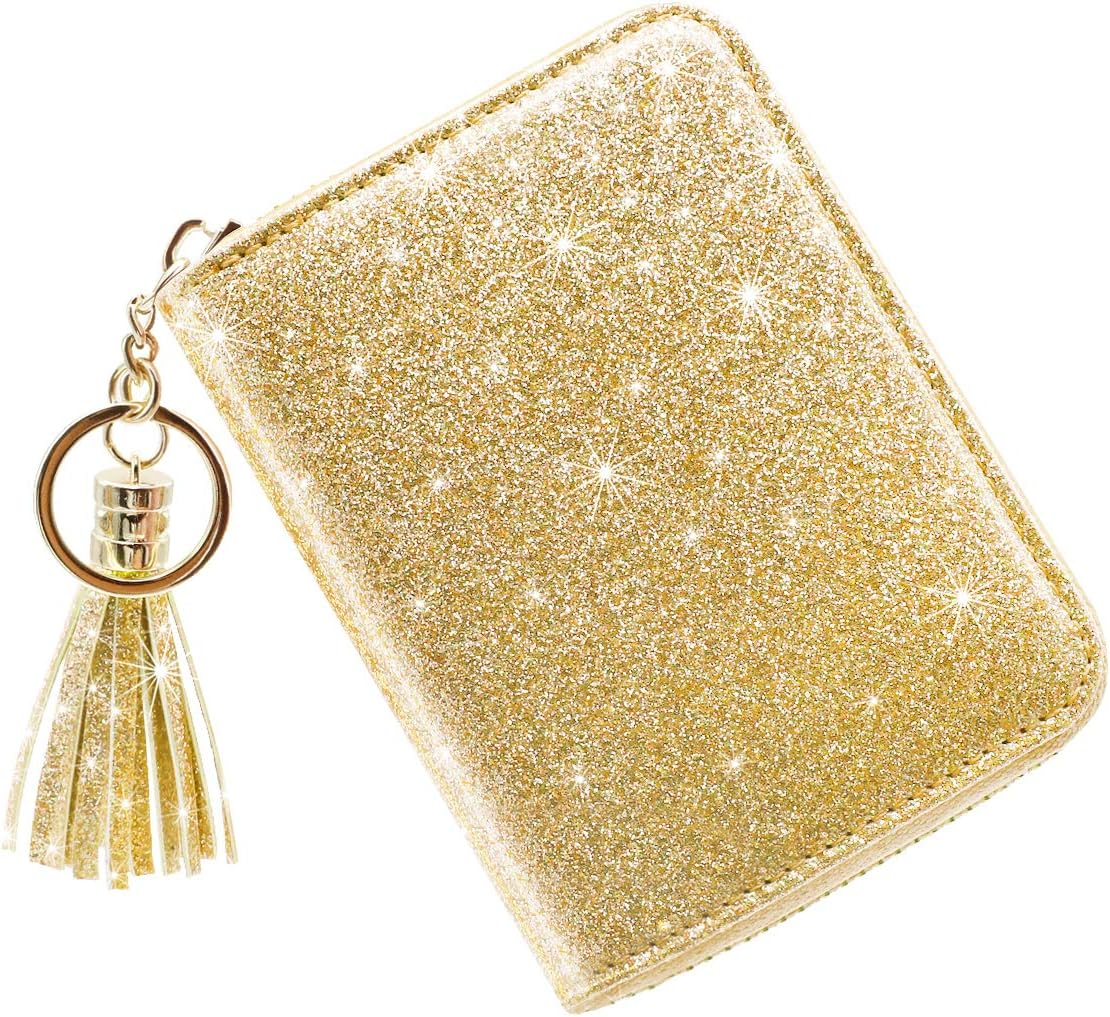 Women's Small Credit Card Wallet RFID Cute Glitter Card Holder for Women, Gold