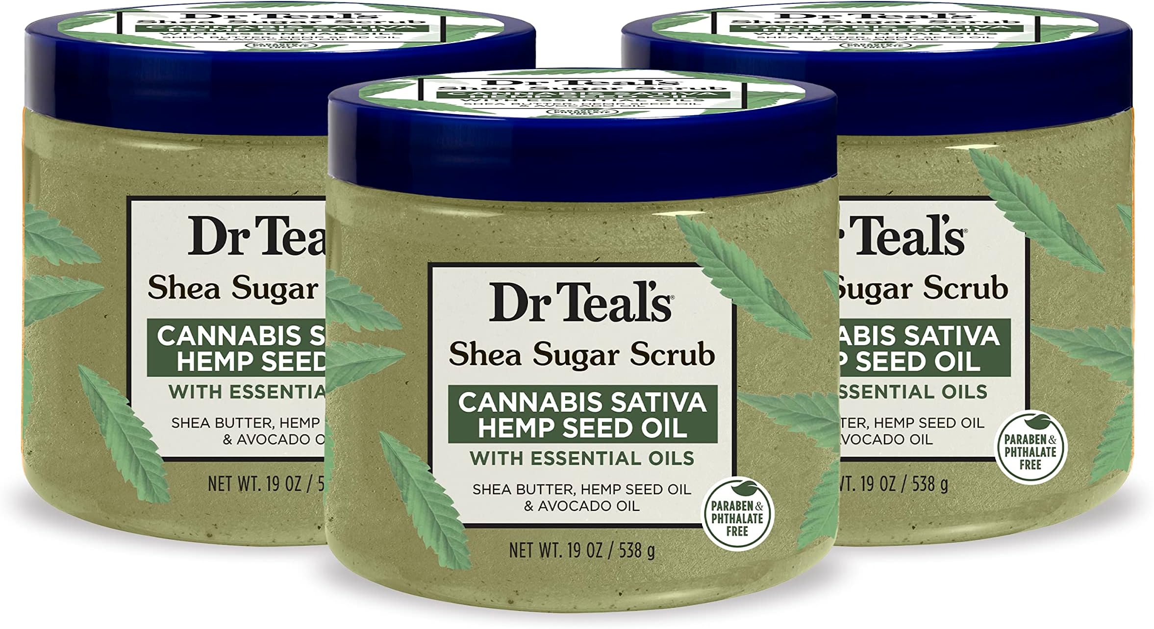Shea Sugar Body Scrub, Cannabis Sativa Hemp Seed Oil with Essential Oils, 19 oz (Pack of 3)