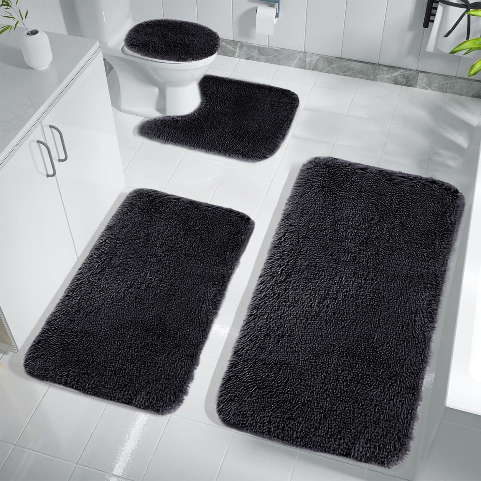 Bathroom Rugs 4PCS Solid Color Bathroom Rug Set Bathrooms Rugs for 4 PCS Toilet Mats Soft Comfortable Water