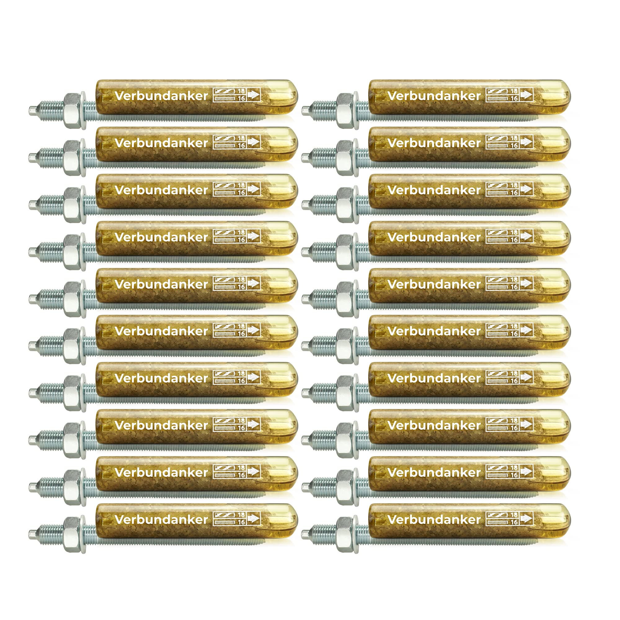 Isolbau Verbundanker Set - Verbundankerpatrone styrolfrei V16 + Ankerstange verzinkt M16 x 190 - ETA/ETAG Zulassung - 20 Stück