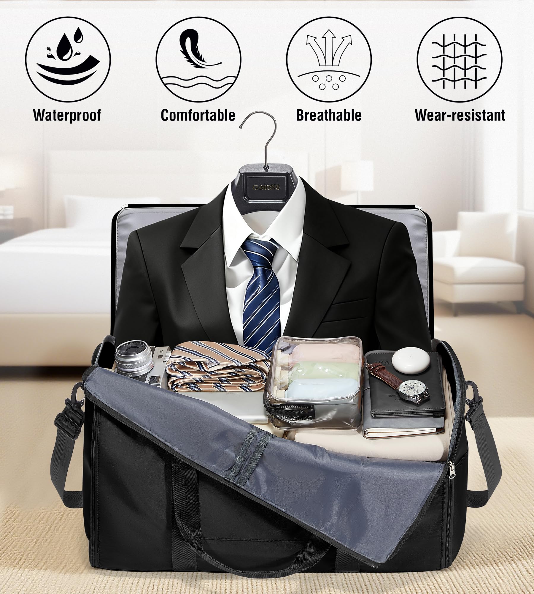 VECAVE Borse da viaggio per indumenti, A-nero, Large, Borsone convertibile per indumenti da viaggio