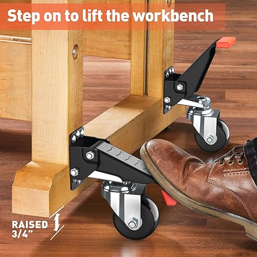 Miniatura 4 de SPACEKEEPER Juego de ruedas retráctiles para banco de trabajo, 720 libras, ruedas giratorias de banco de alta resistencia, ruedas retráctiles