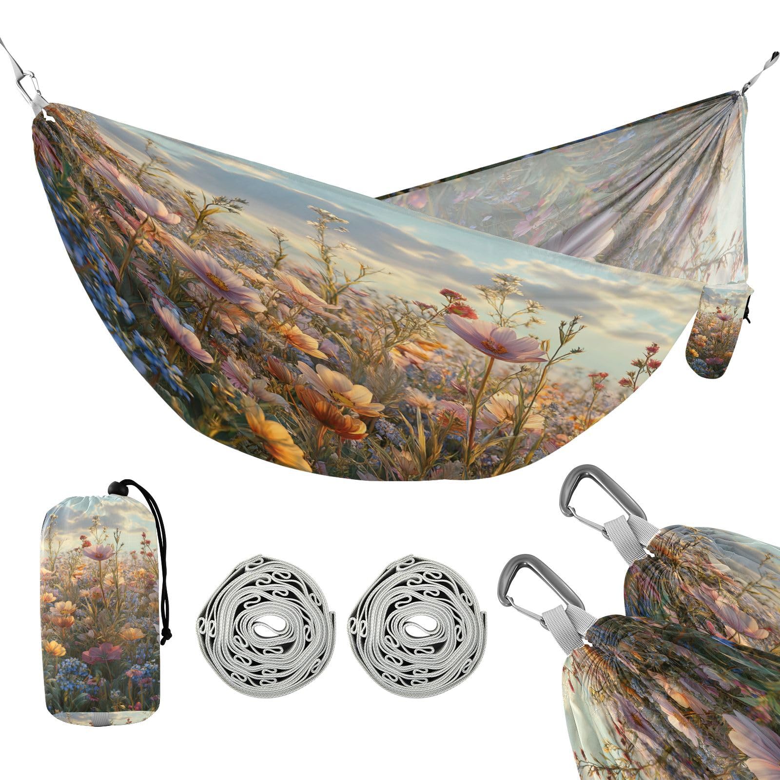 ATTX Floral Landscapes Camping Hammock - Lightweight & Portable Hammocks, Heavy Duty 330lbs Capacity for Indoor, Hiking, Backpacking, Travel, Backyard, Beach#13