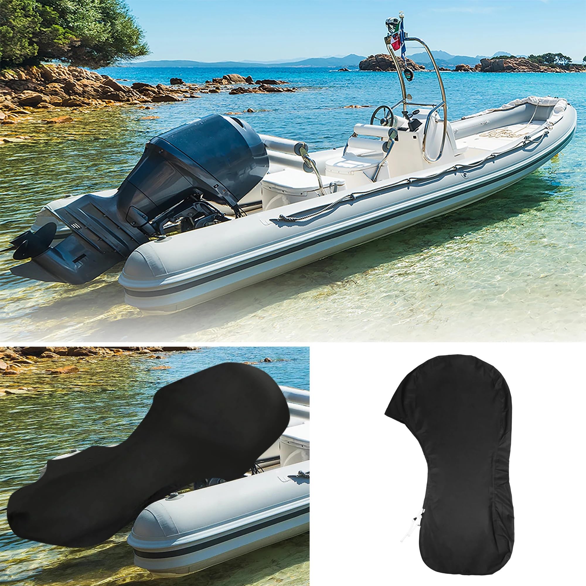 Copertura per Barca Accessori Barca Copertura Impermeabile per Motore fuoribordo per Barca Adatta Fino a 250-300 CV, Protezione per Motore fuoribordo in Tessuto Oxford 420D(60-100HP Black)