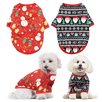 HYLYUN Dog Christmas Shirt 2 Packs - Christmas Pet Shirt Soft Breathable Puppy Shirts Printed Pet Clothing for Small Dogs and Cats L