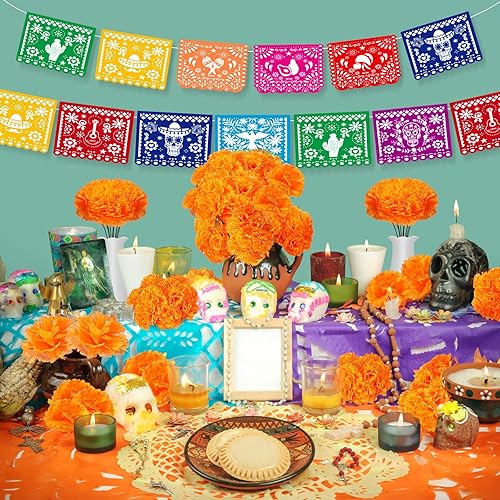 Miniatura 5 de 118 decoraciones de fiesta mexicana incluyen flores de caléndula Día de los Muertos, cartel para el Día de los Muertos, Cinco de Mayo, fiesta