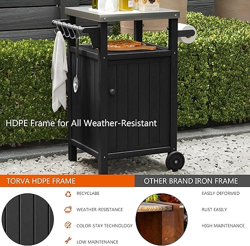 Miniatura 3 de TORVA Carrito portátil para parrilla al aire libre con almacenamiento, gabinete impermeable para parrilla de patio, isla de cocina al aire libre de