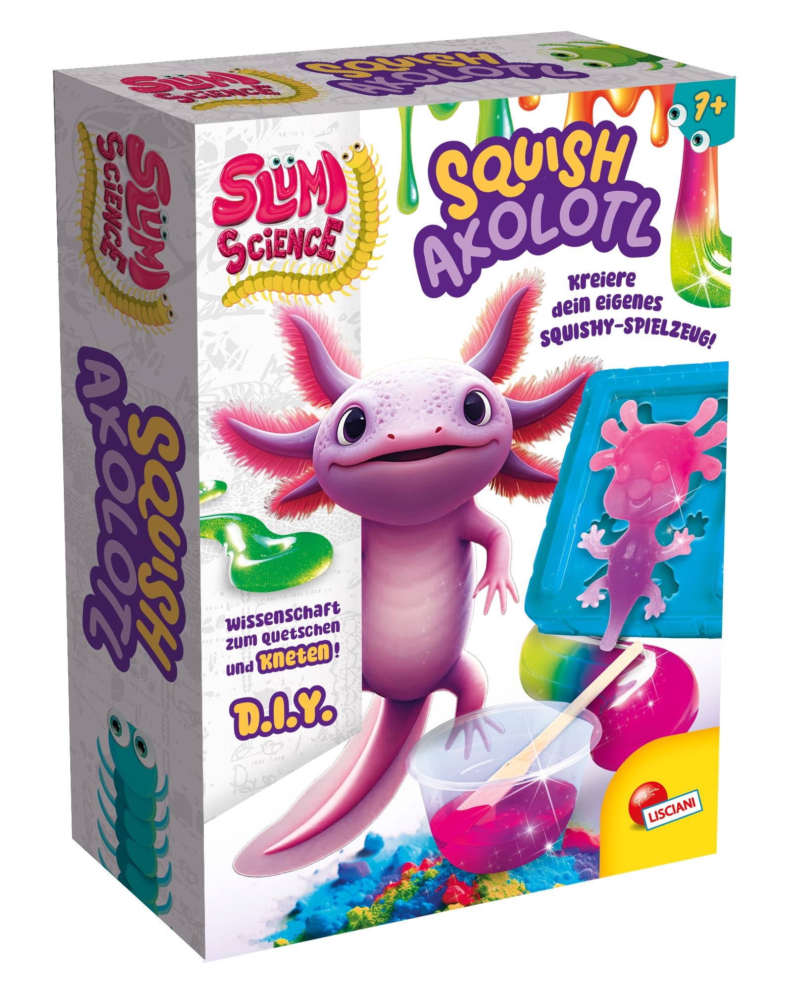 Lisciani - SLUMI Science Squish Axolotl zestaw naukowy "zrób to sam" od 7 lat – Squishy samodzielne wykonanie z kolorami i kształtami – eksperyment chemiczny dla dzieci – zabawka przeciw stresowi