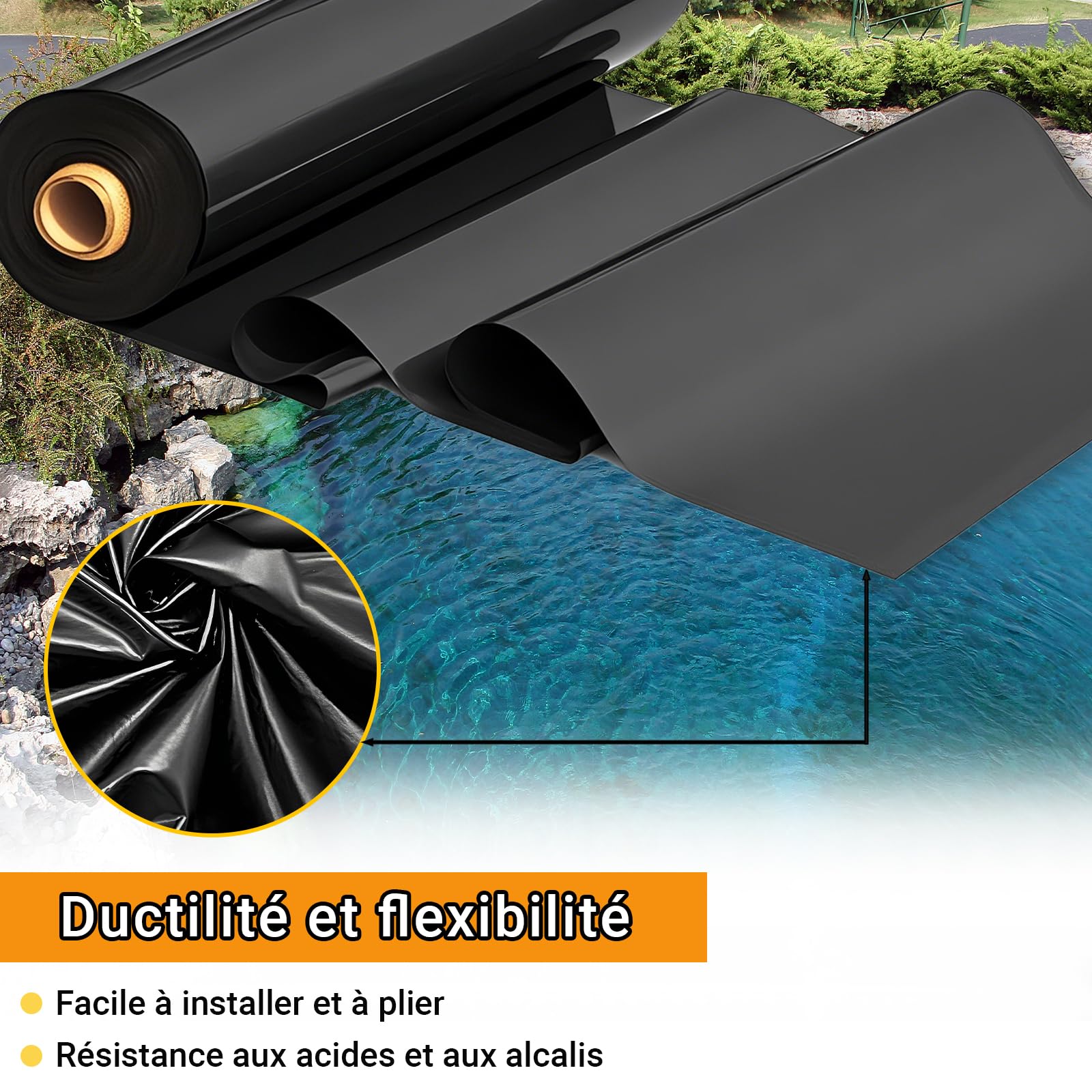 Heavy-Du - Rivestimento per laghetto, impermeabile, in PVC, per laghetti da pesce, fontane e cascate, dimensioni disponibili: da 1 m a 15 m, colore: nero