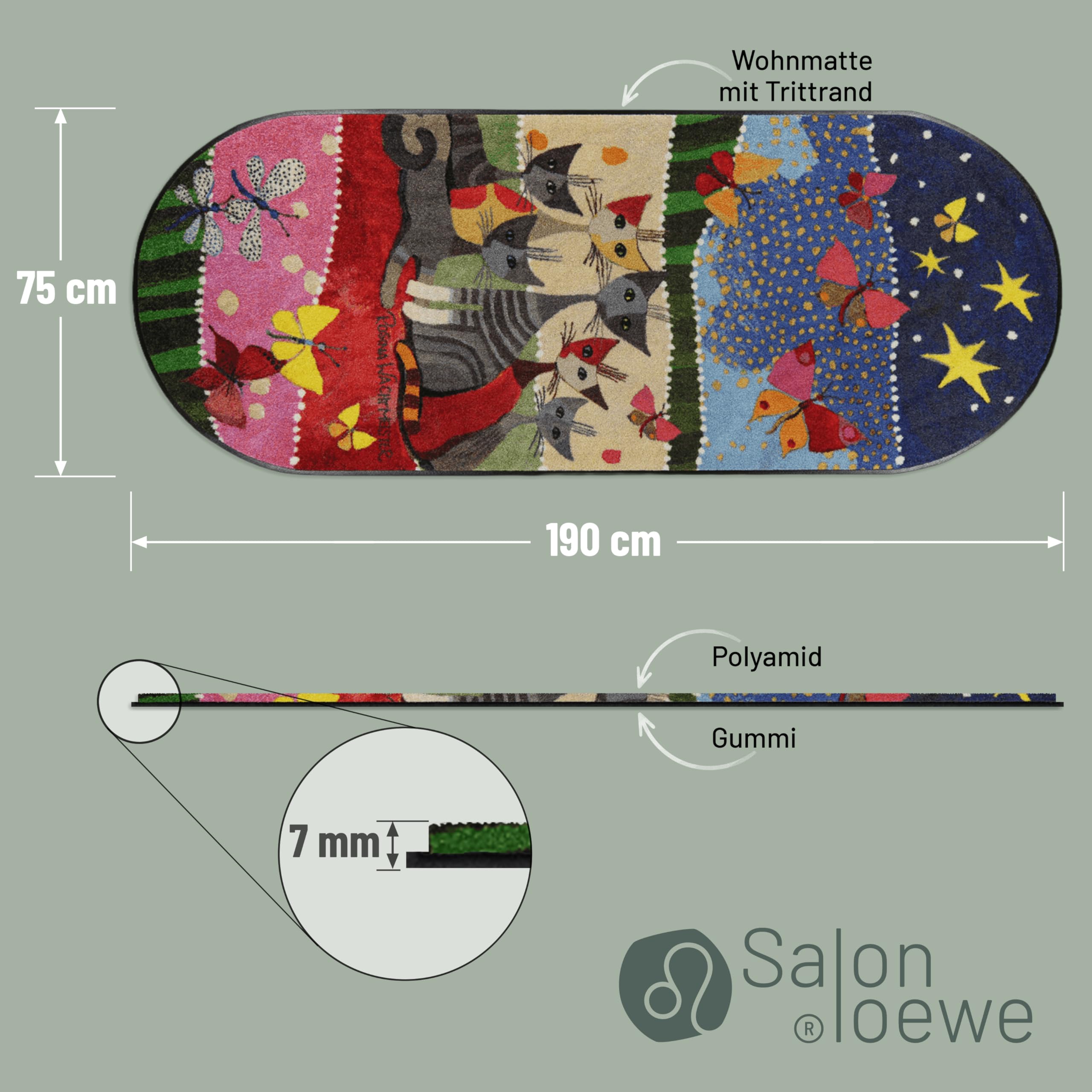 Salonloewe Rosina Wachtmeister Fußmatte waschbar Spring Fasce di Colore S75x190 cm Läufer oval Schmutzfang-Teppich waschbar Eingangs-Matte bunt und wohnlich