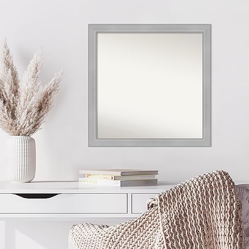 Miniatura 5 de Amanti Art Espejo de baño plateado para sobre fregadero, 25 x 25 pulgadas, espejo de tocador cuadrado estrecho de níquel cepillado, marco de madera