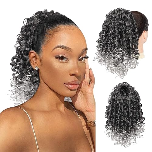 PEACOCO - Cola de caballo afro rizada con cordón para mujeres negras, extensiones de cola de caballo afroamericanas de 14 pulgadas, cabello
