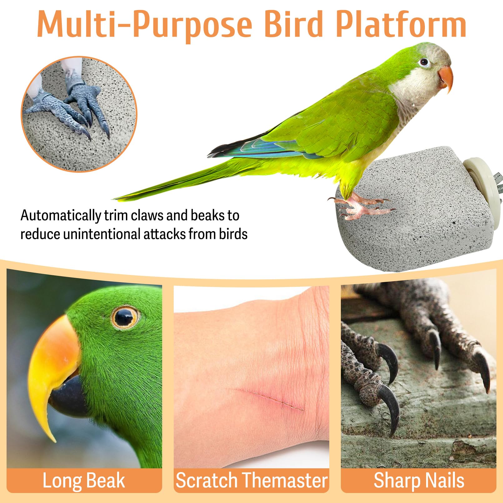 PINVNBY 4 PCS Bird Perch Stands Parrot Calcium Perch Beak Grinding Stone Foot Claws Trimmer Parakeet Platform Parrot Chewing Toys for Small Medium Cockatiel Conure Lovebird Finch