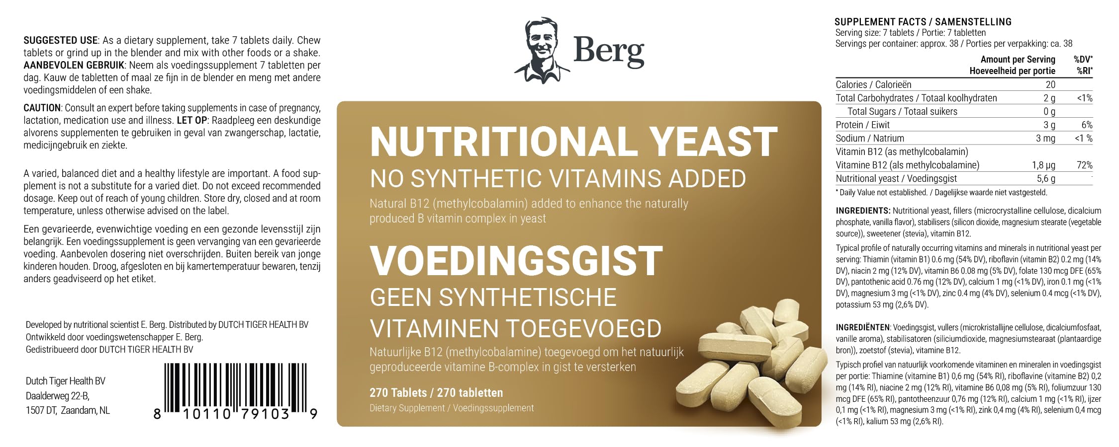 Nährhefe Tabletten Vitamin B12 hinzugefügt – Keine synthetischen Zusätze – Vanillegeschmack 270 Tabletten