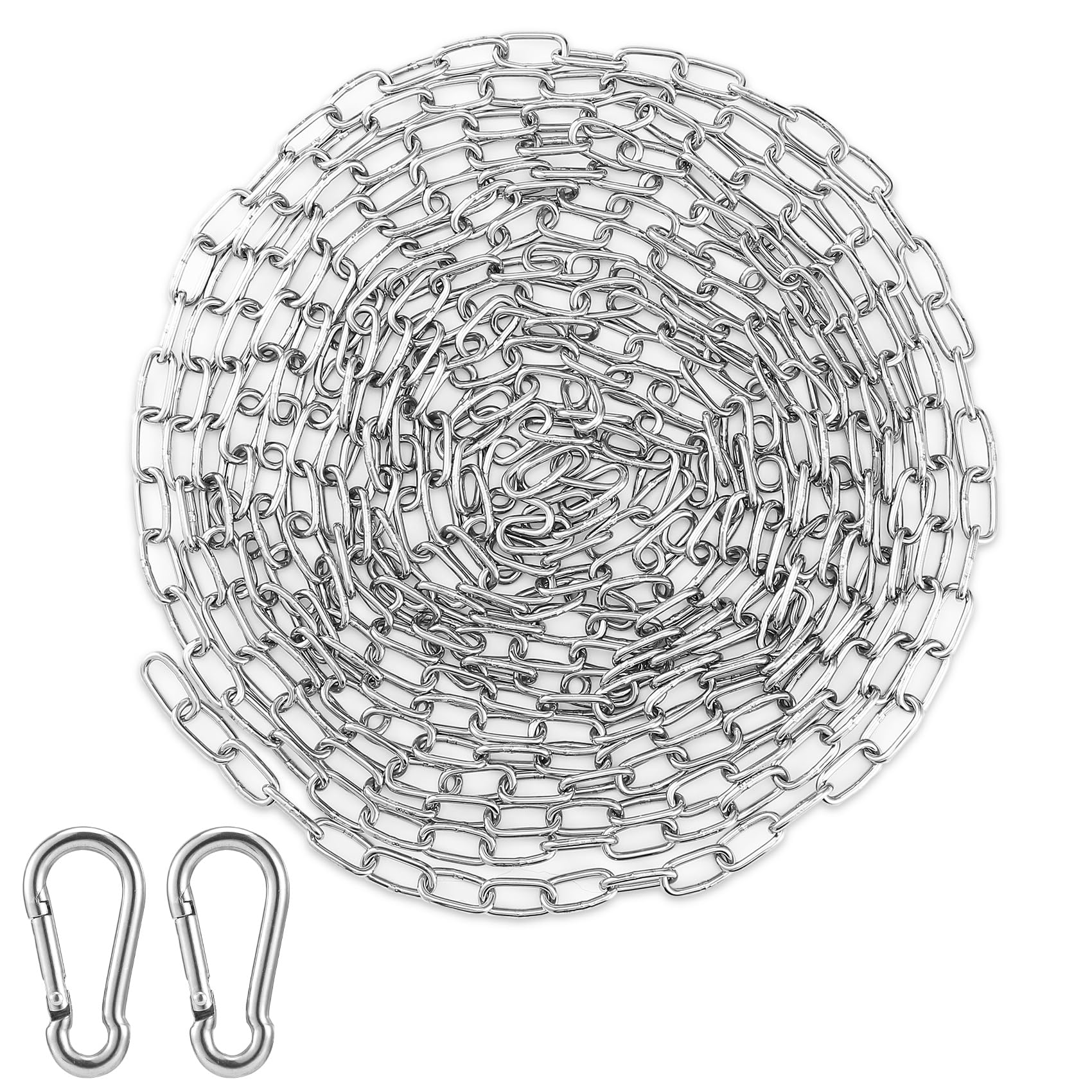 Catena in acciaio inossidabile 304, 5 metri con 2 moschettoni – Maglie da 17 mm, spessore 2 mm, larghezza 9 mm per recinzioni, gabbie per cani, progetti fai-da-te e sicurezza esterna