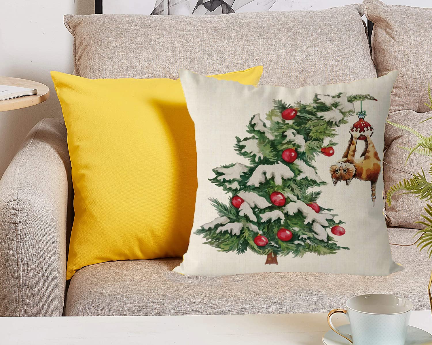 Lot De 4 Housses De Coussin De Noël 40.6x40.6cm - Velours Doré - Fermeture Éclair - Pour Canapé, Lit