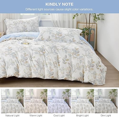 Miniatura 91 de SAPHREAS Juego de funda de edredón de hojas botánicas, tamaño King, 3 piezas, hojas amarillas, juego de funda de edredón 100% algodón suave, 1 funda