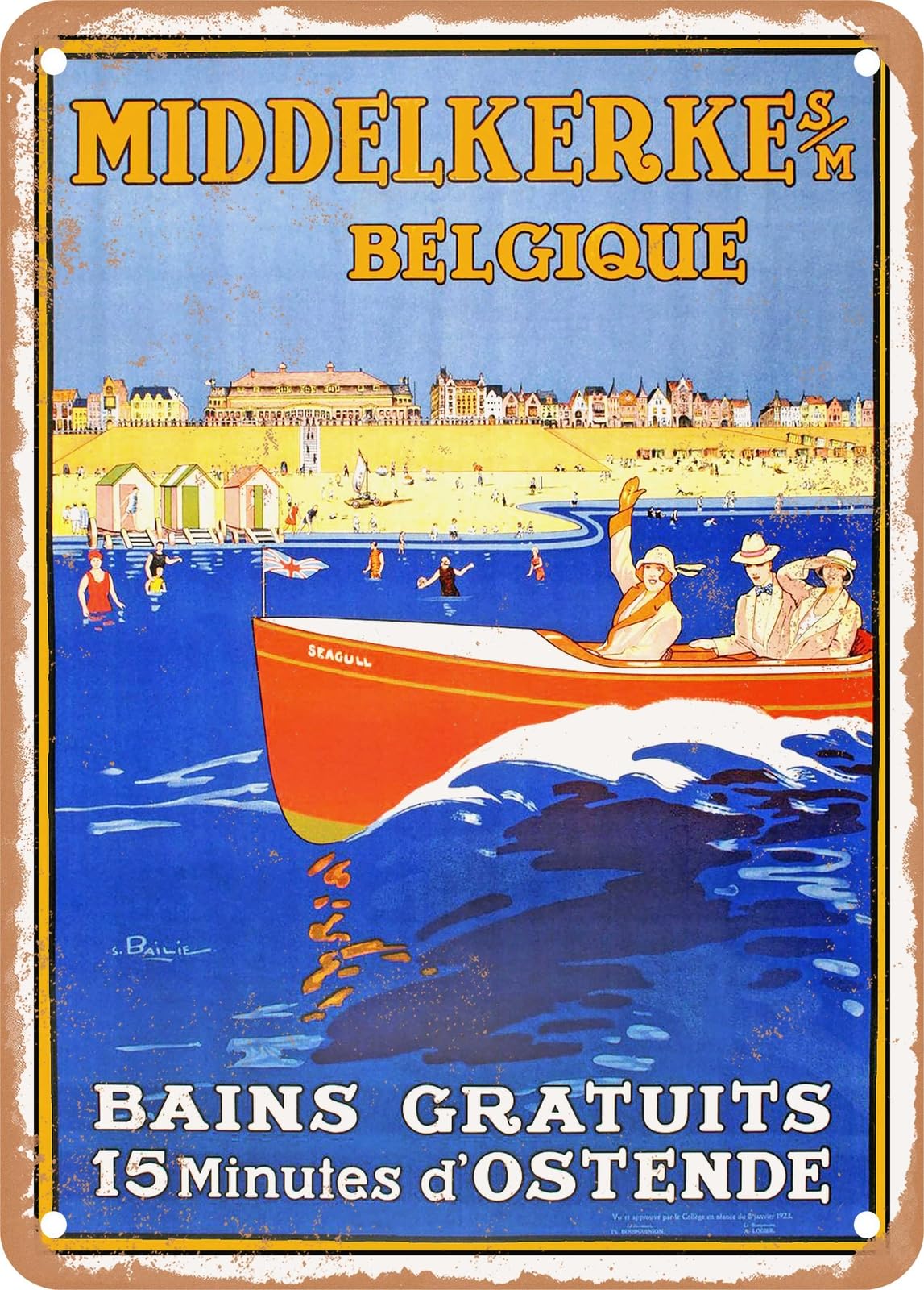 METAL SIGN - 1923 Middelkerke Belgium free baths Vintage Ad home decor