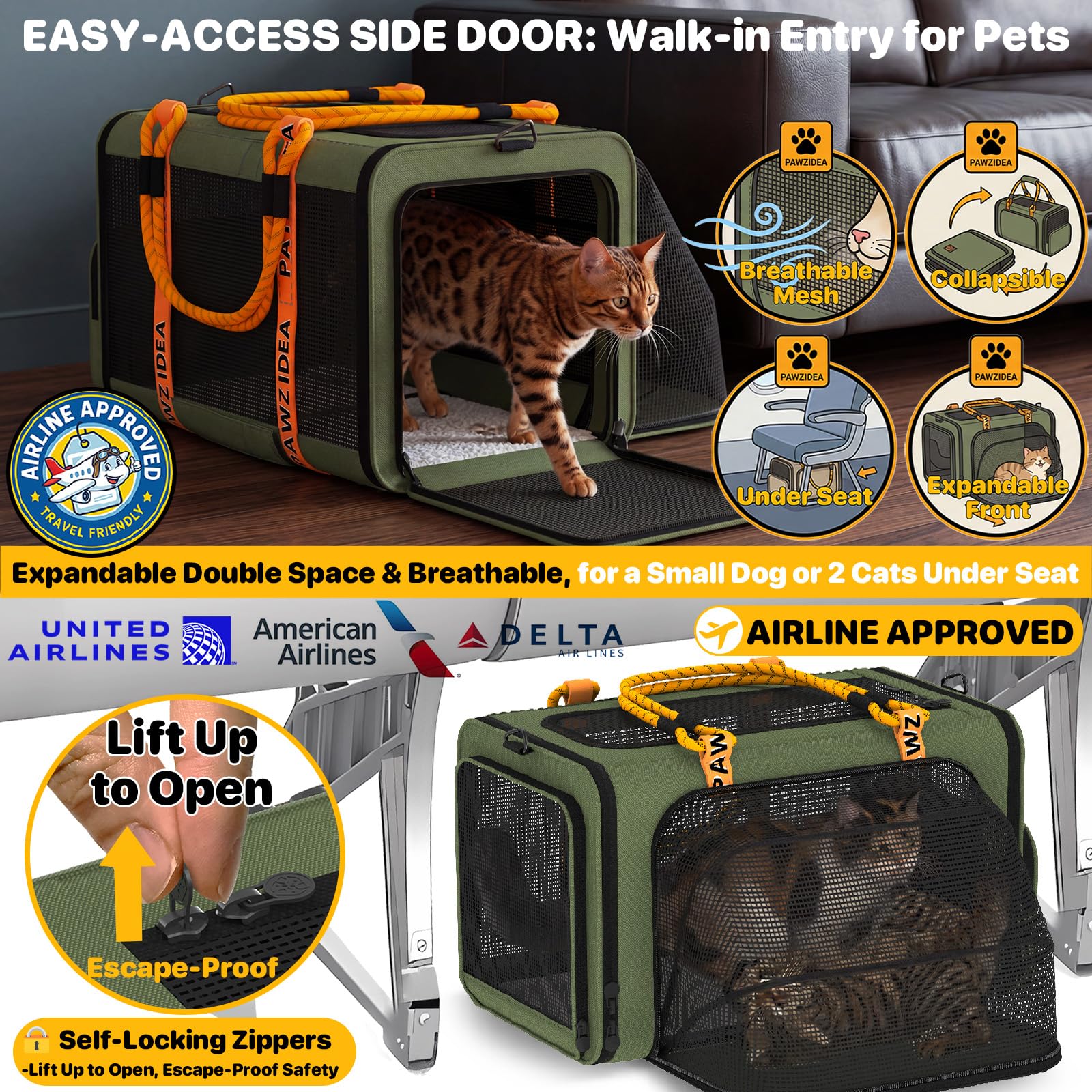 PAWZIDEA Trasportino per animali domestici con carta d'identità, 18 x 11 x 1, verde