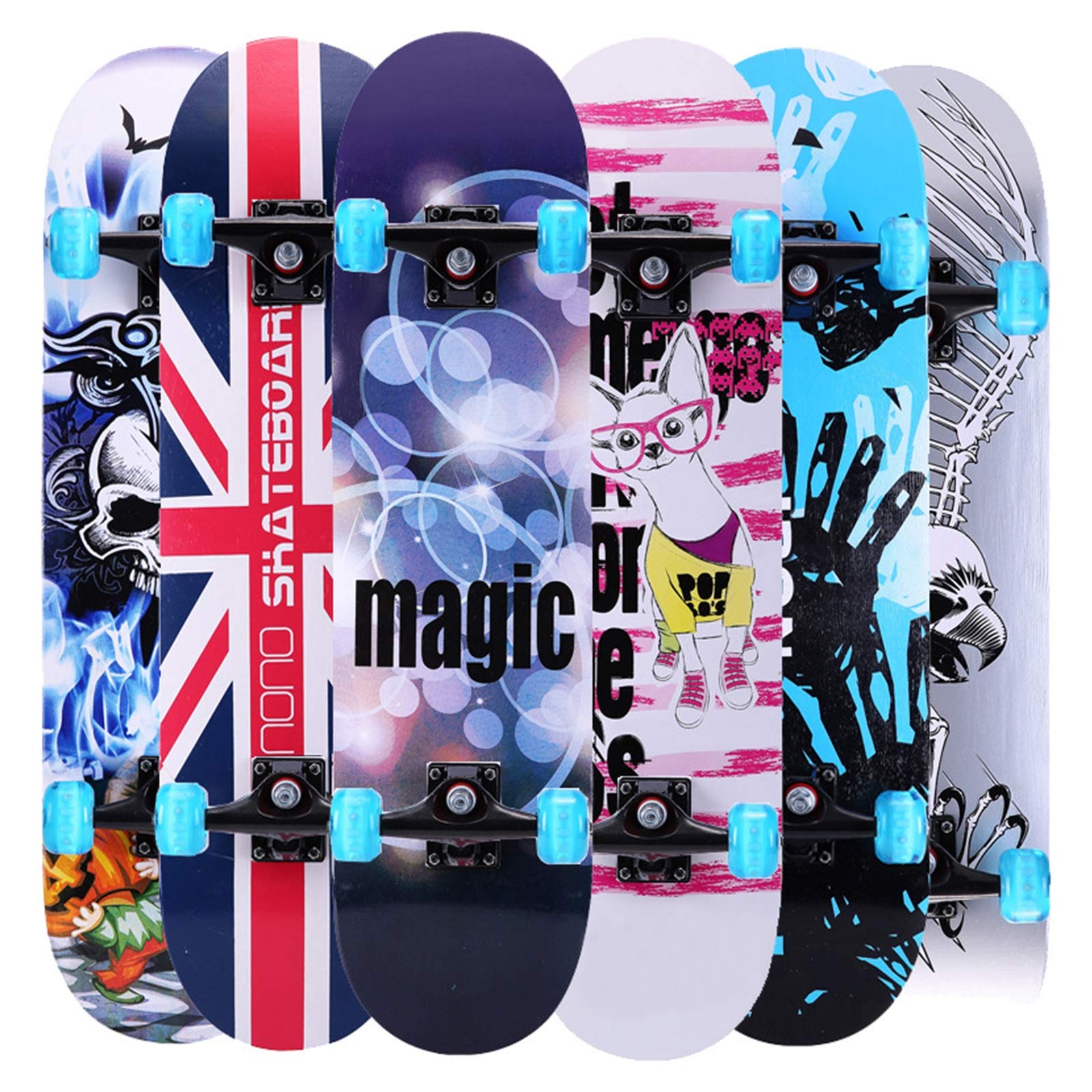 Monopatín Estándar de 31 "x 8" Skateboard Completo con Ruedas LED Intermitentes, 7 Capas de Arce Monopatín de Cubierta Cóncava de Doble Patada para Niños,Niñas,Niños,Adolescentes y Adultos