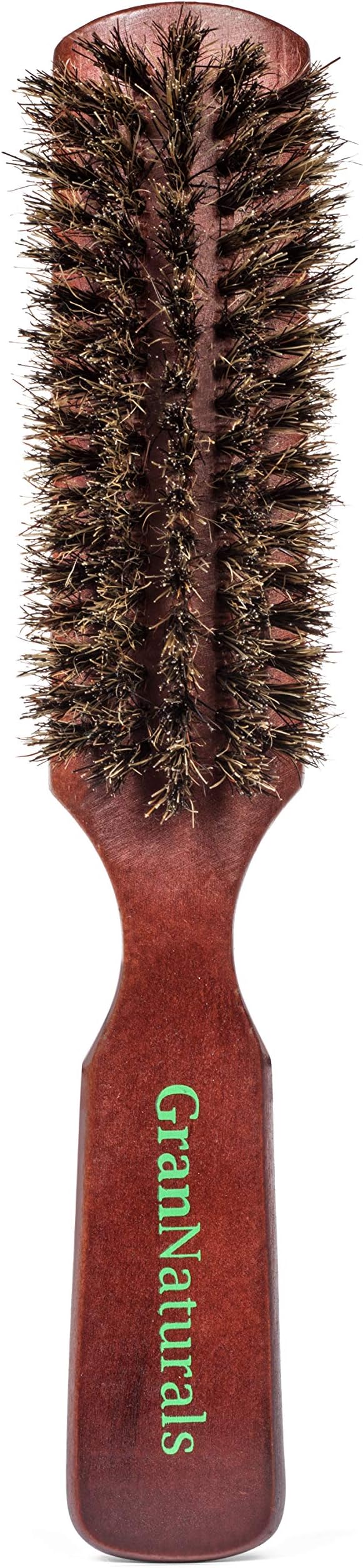 GranNaturals Mens Boar Bristle Hair Brush - 100% Natural Brown Wooden Club Style Brush for Men - Styling Beard Hairbrush for Fine, Thin or Thick Hair