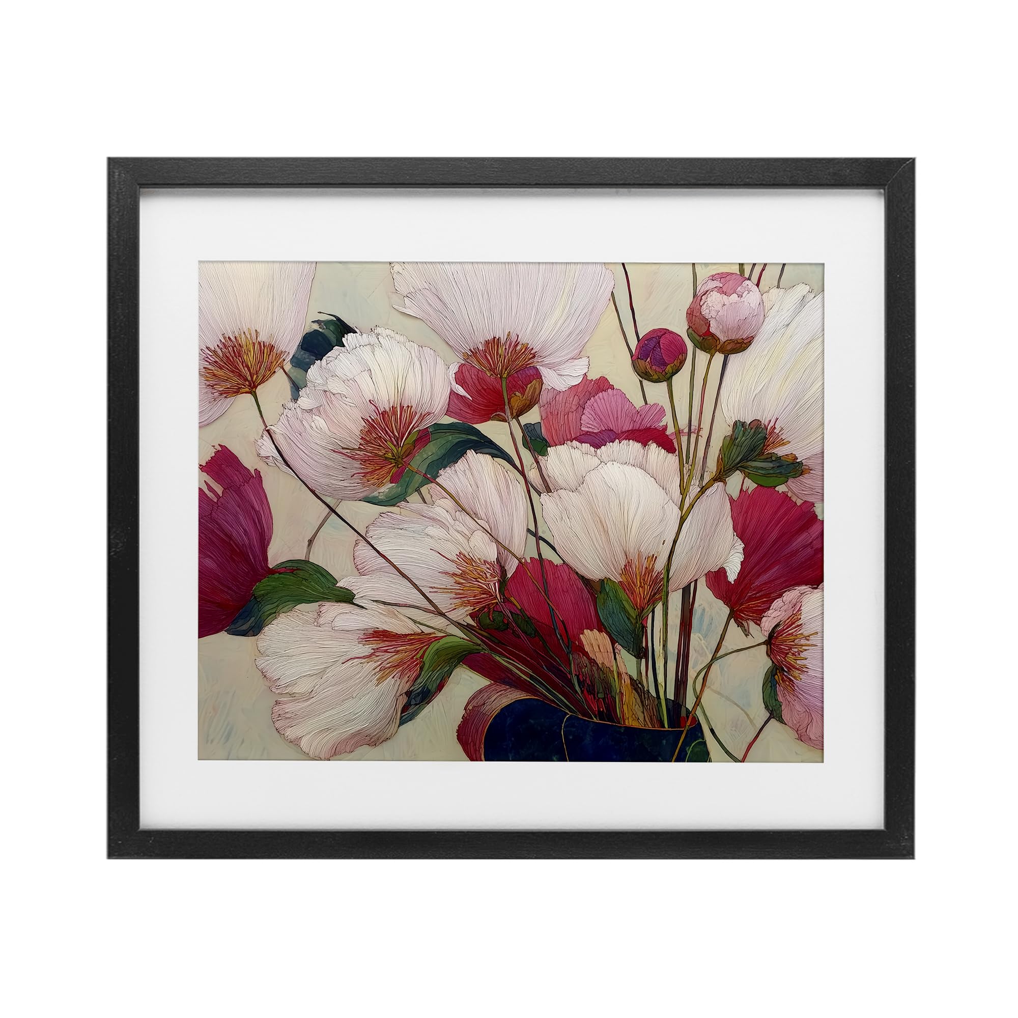 'Lush Haiku Pink & White Flowers'| Framed Print Under Glass