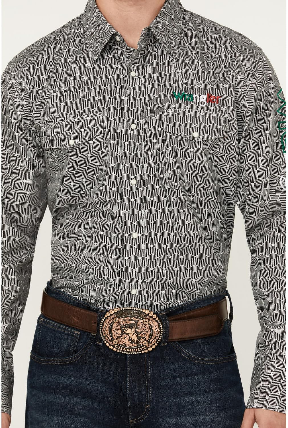 Wrangler Men's Mexican Flag Logo Long Sleeve Button Down Shirt 112344430
