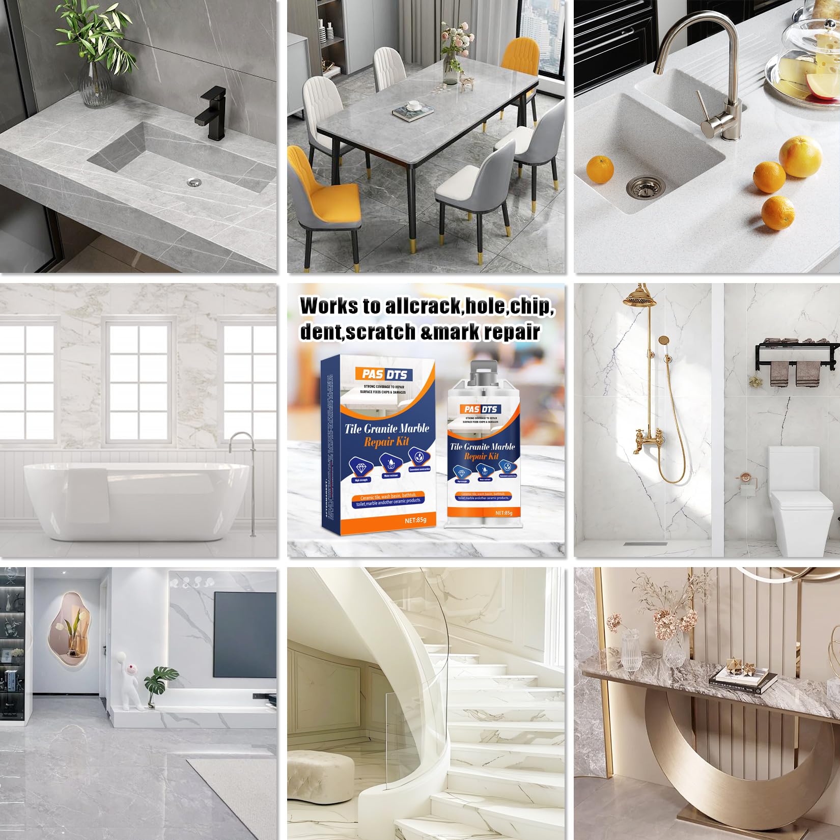 Kit Riparazione Vasca da Bagno,Kit di Riparazione Doccia Ceramica e Smalto per Riparazione Ammaccature Fori Graffi crepe, Kit Riparazione Piastrelle Impermeabile-Offre più Opzioni di Colore