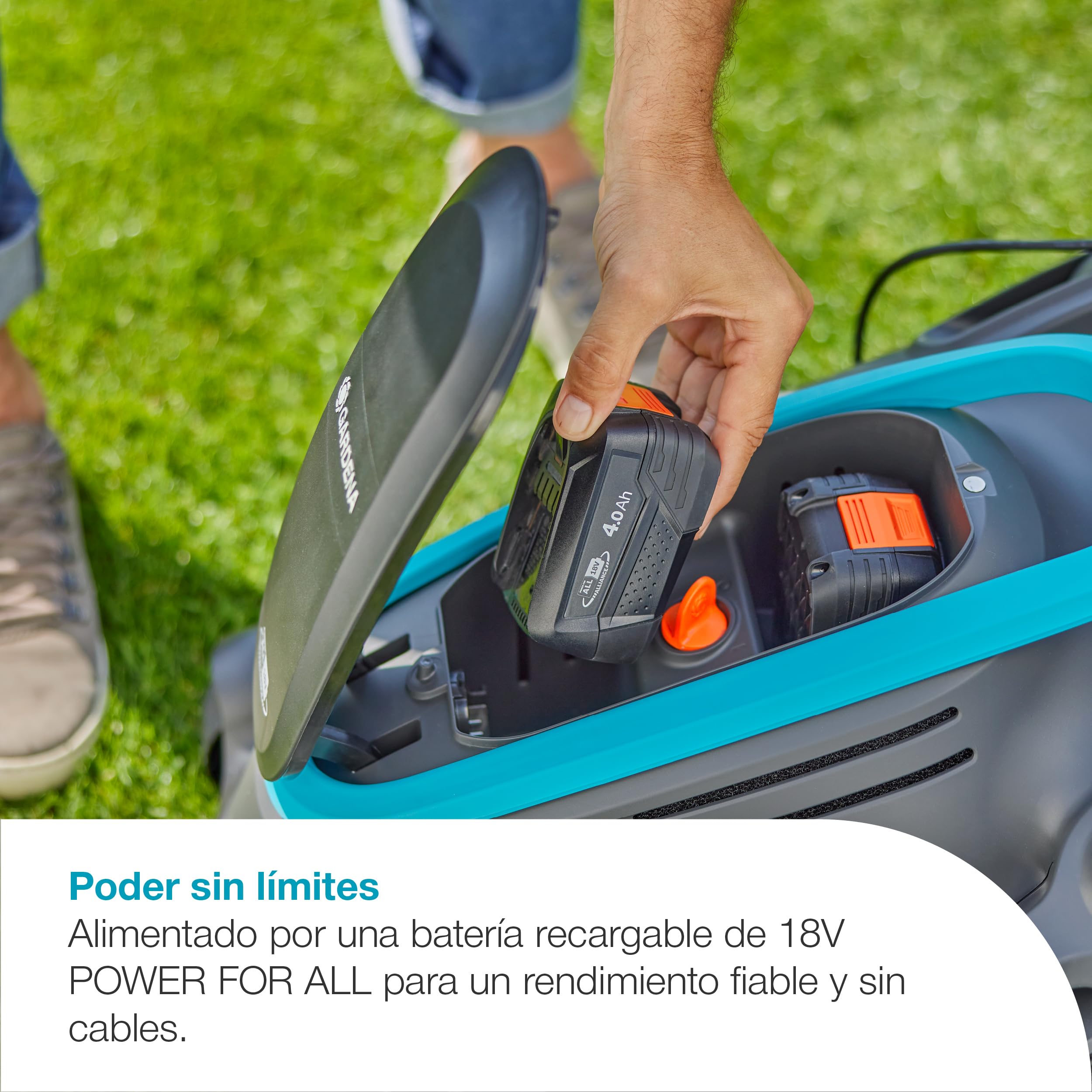 Gardena Cortacésped a batería PowerMax Duo 46/36V P4A Solo: Alto Rendimiento, Dos Cuchillas de Corte, para Espacios reducidos, Power Boost, Sin Cable (14646-55)