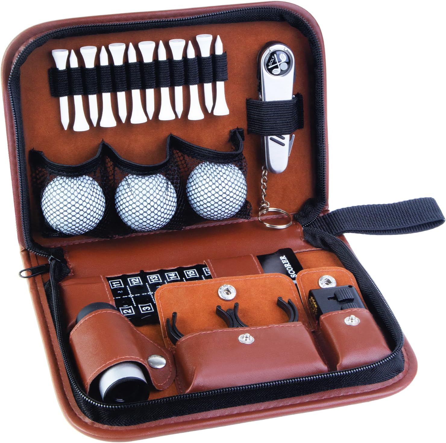 Golf Accessories Gifts for Men - Golfing Essentials Kit for Beginner Golfers with Balls Tees Golf Ball Clamp Rangefinder Scorer Cleaning Brush Multifunctional Divot Knife Gifts for Women Men