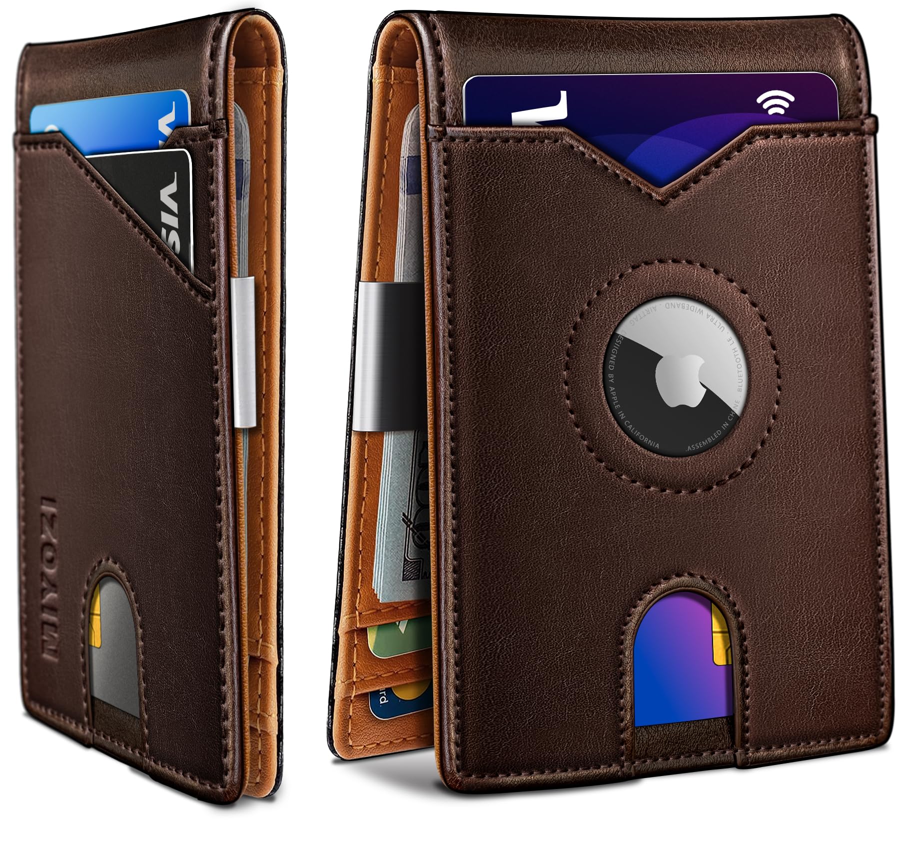 miyozi Airtag Wallet for Men,with Money Clip 11 Cards Slim Front Pocket Leather RFID Blocking Wallet with Gift Box