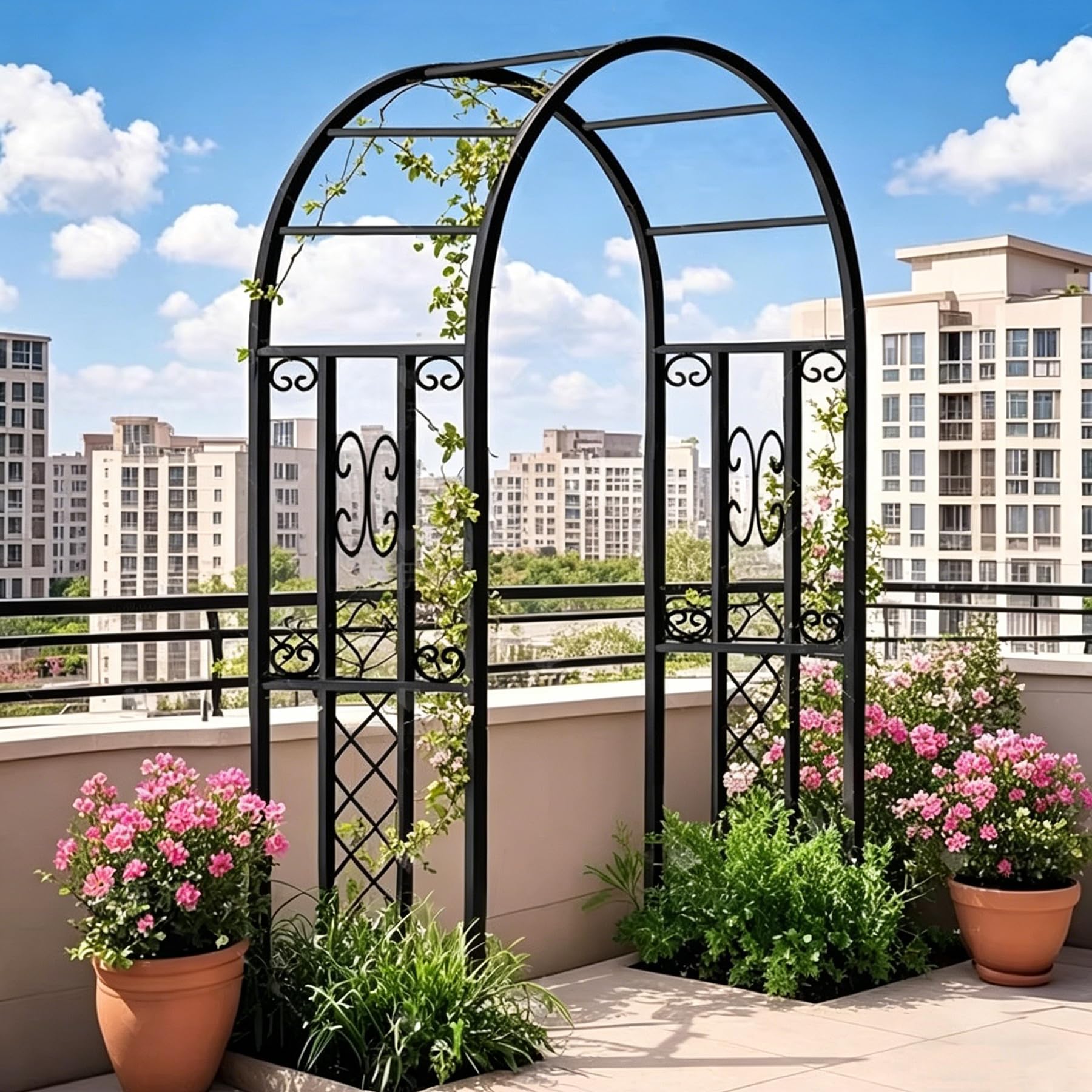 Arche à rosiers métal 140x230 cm, Arceau de Jardin autoportant, Treillis et Support pour Plantes grimpantes, pergola déco pour extérieur, terrasse, Mariage et cérémonie (Noir)