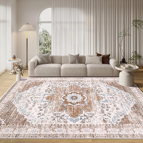 Ileading Alfombra bohemia vintage de 6 x 9 pies, lavable a máquina, de pelo bajo, no desprende pelusa, antideslizante, para dormitorio, comedor,
