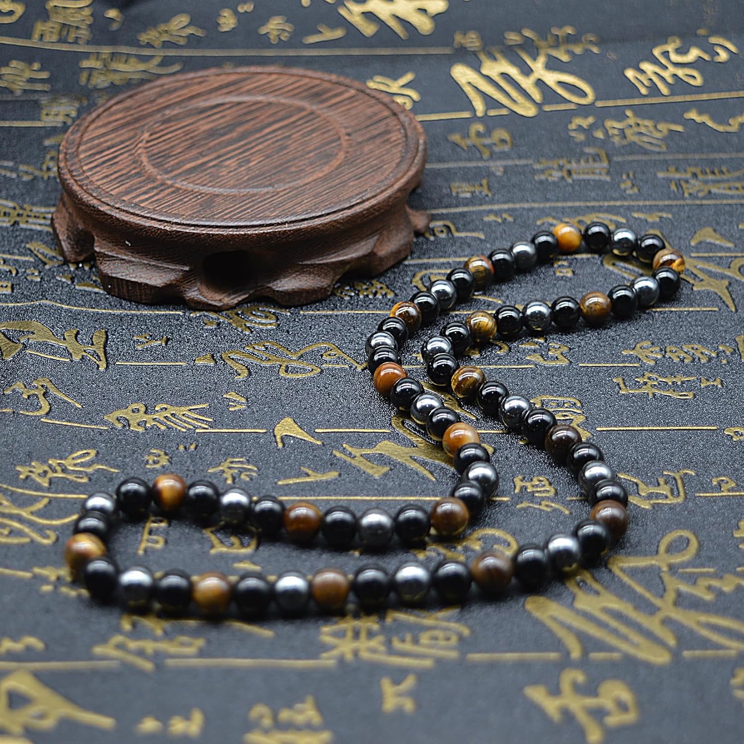 KIKILA 8MM Natural Tiger Eye Lava Stone Beaded Choker Necklace Genuine Gemstone Anxiety Stretch Necklace For Men - Image 2