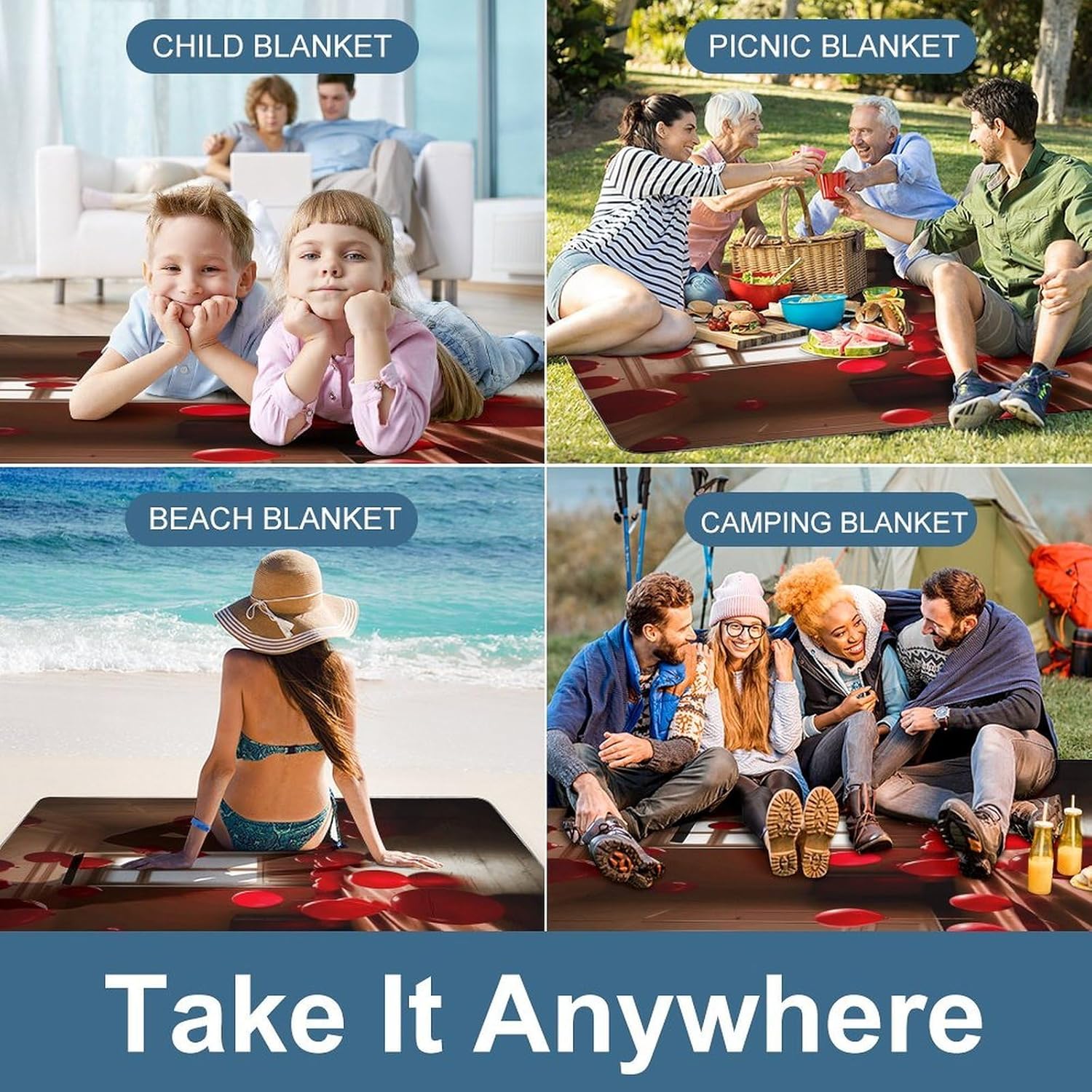 Balloons in The Room Waterproof Picnic Blanket 58.3''x58.3'',Portable and Foldable Picnic Mat with Handle,Outdoor Blankets for Lawn Park Beach Travel