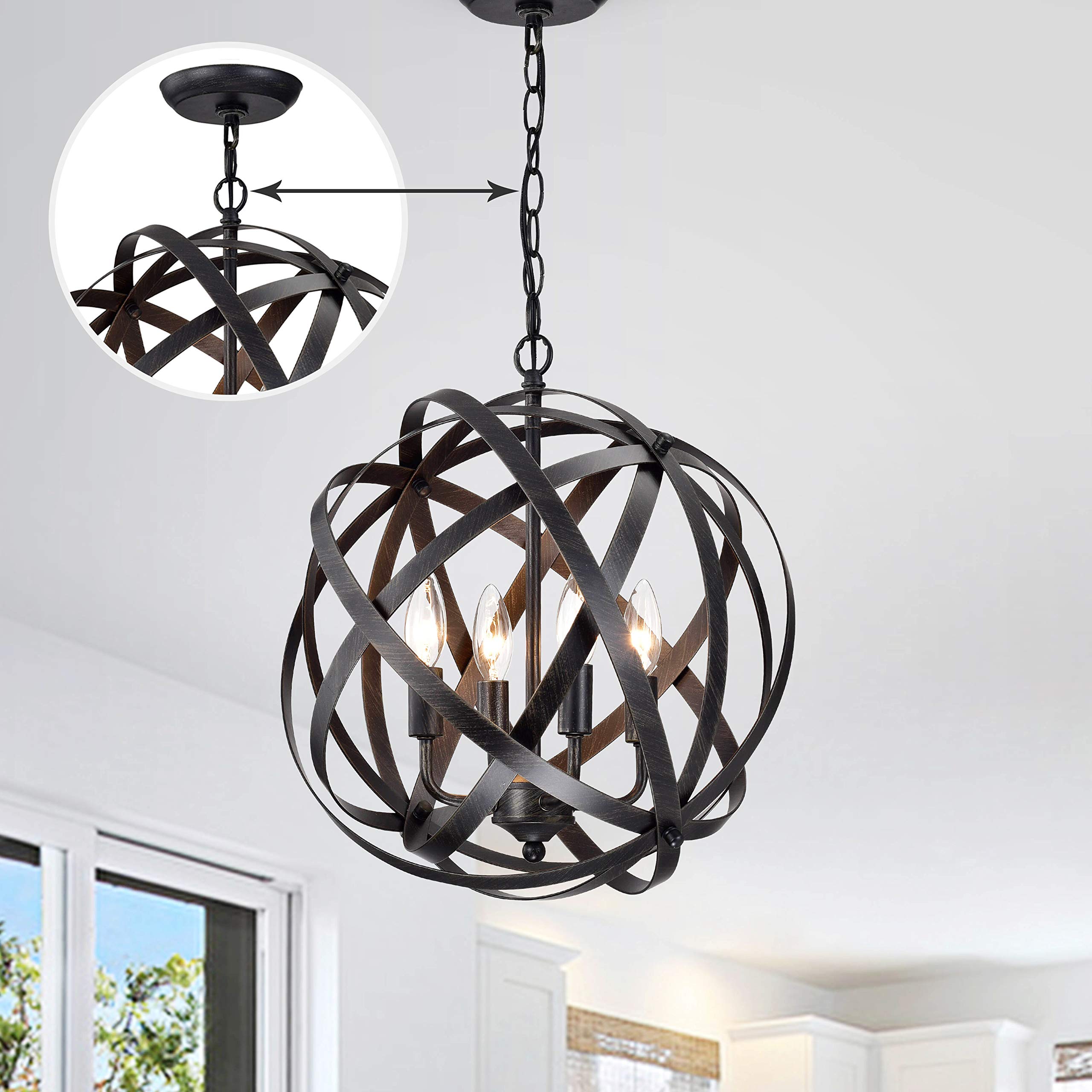 Antique Black 4-Light Metal Globe Chandelier LJ-2638-DGJ