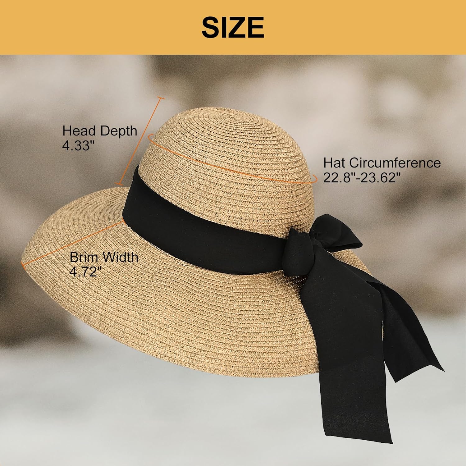 Surblue Straw Summer Hat Women's Floppy Sun Hat Wide Brim Beach Bow Hat - Image 3