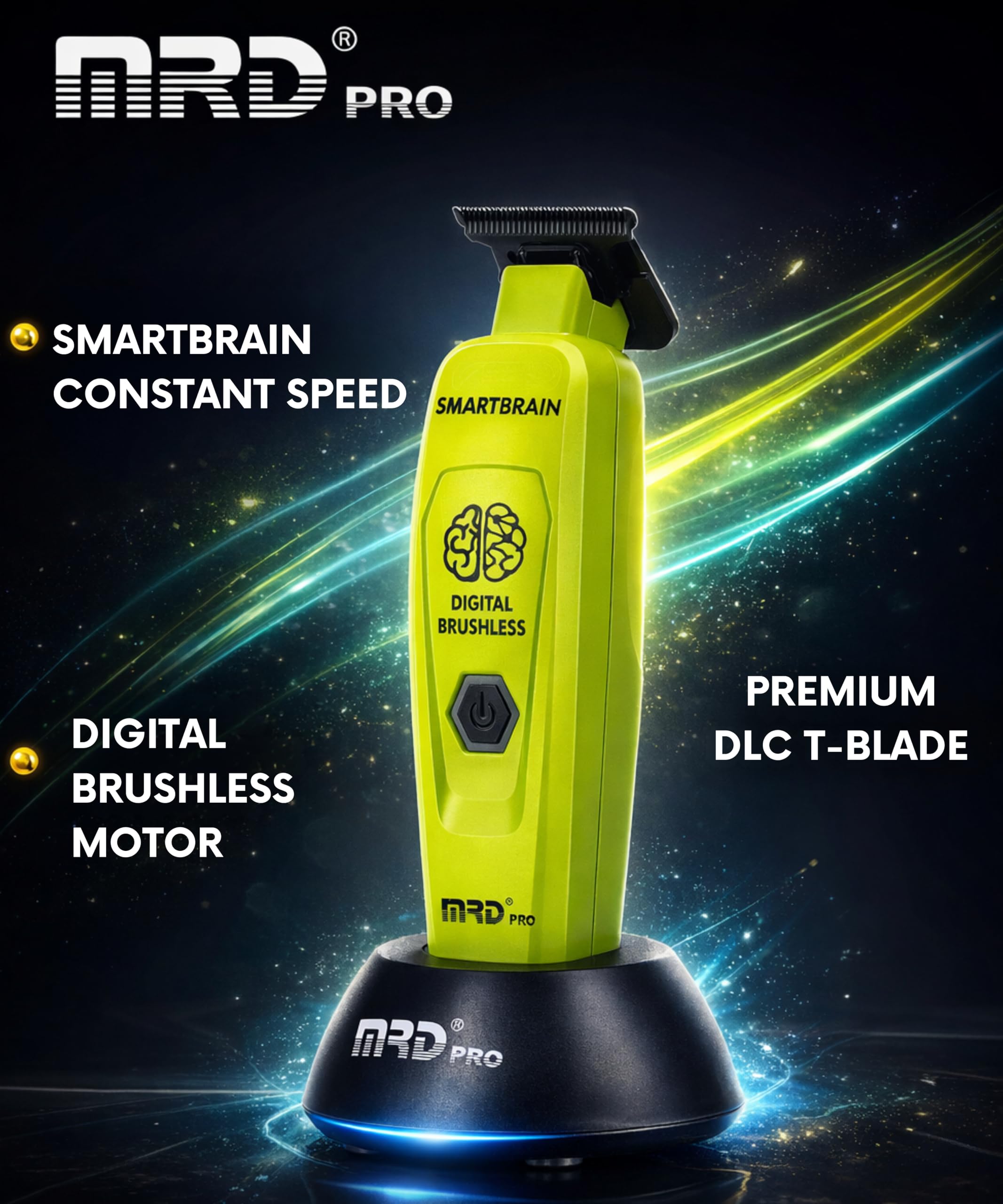 MRD Trimmer PRO Smartbrain - Machine de finition cheveux homme professionnelle avec moteur magnétique, lame DLC Trimmer et corps métallique, rechargeable Micro USB-C