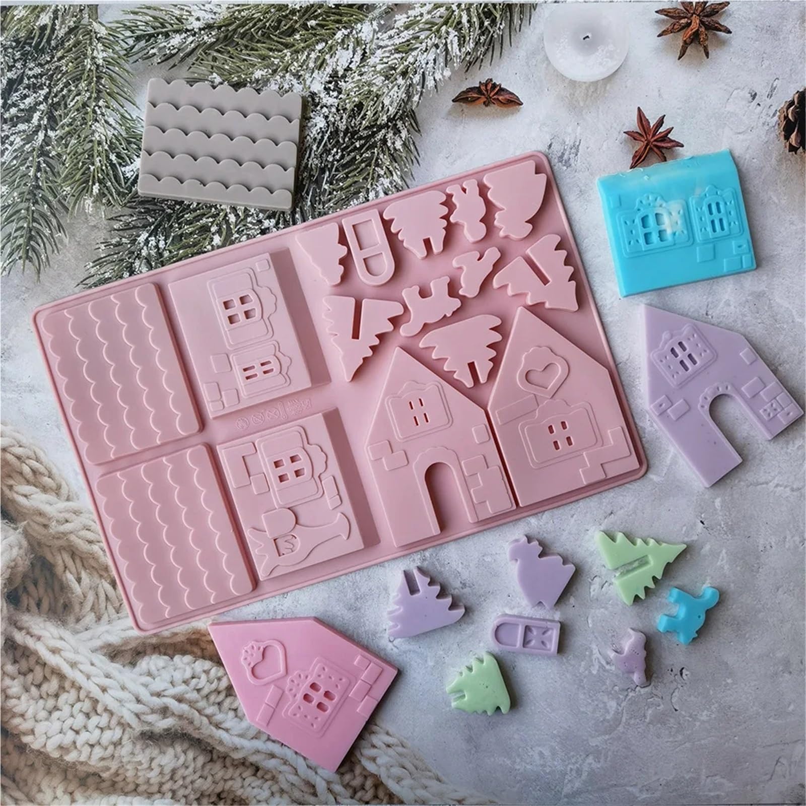 Molde de silicona 3D for chocolate con forma casa jengibre navideña, ideal for decorar pasteles y galletas. También sirve como plantilla for hornear otros dulces Para Repostería Y Postres