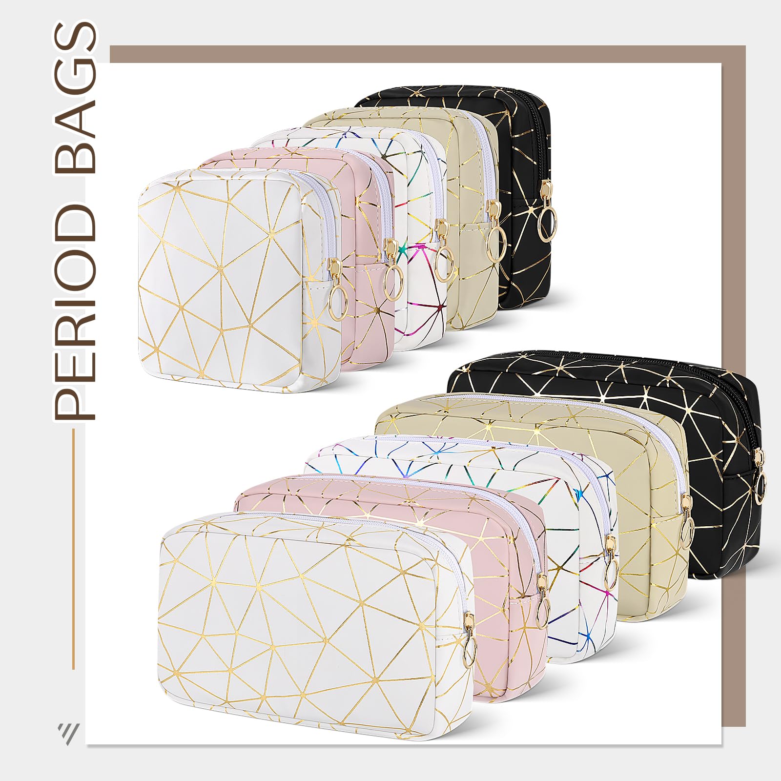 Likesing Perioden-Tasche für Mädchen und Frauen, Leder-Aufbewahrungstasche für Damenbinden, tragbare Menstruationspad-Tasche, Periodeneinlagen-Tasche, Pink, Gold, Large (8.3" x 5.3"), Modisch